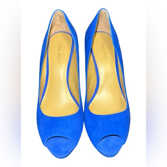 Nine West Blue Suede Peep-Toe Heels – Size 7 - Picture 2 of 10